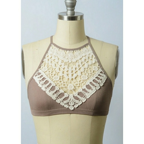 Mocha "Crochet Lace" High Neck Bralette - Picture 6 of 6
